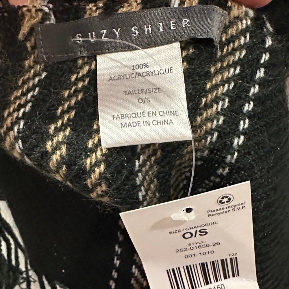 SUZY SHEIR Black and Tan Plaid Y2K Scarf NWT - Picture 5 of 5